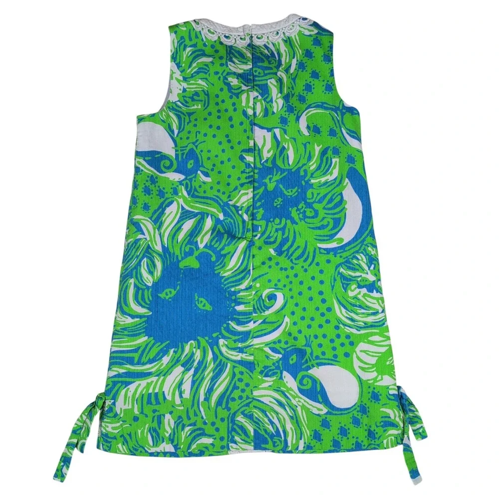 Lilly Pulitzer Girls 10 First Impression Lion Shift Dress Green Blue Lace Tie